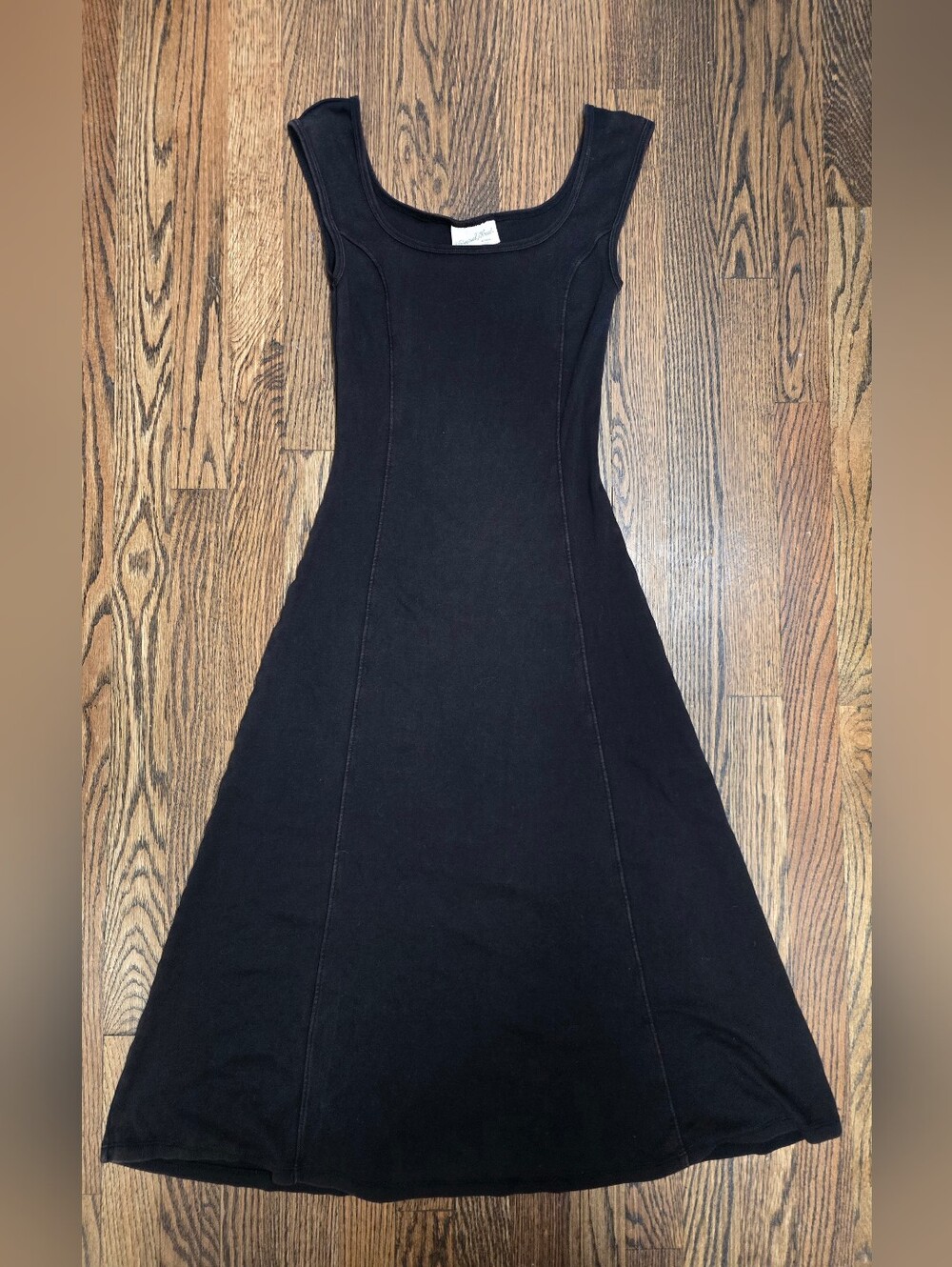 Universal Thread Washed Black Knit Scoop Neck A-Line Dress W/ Front Pannel Seam